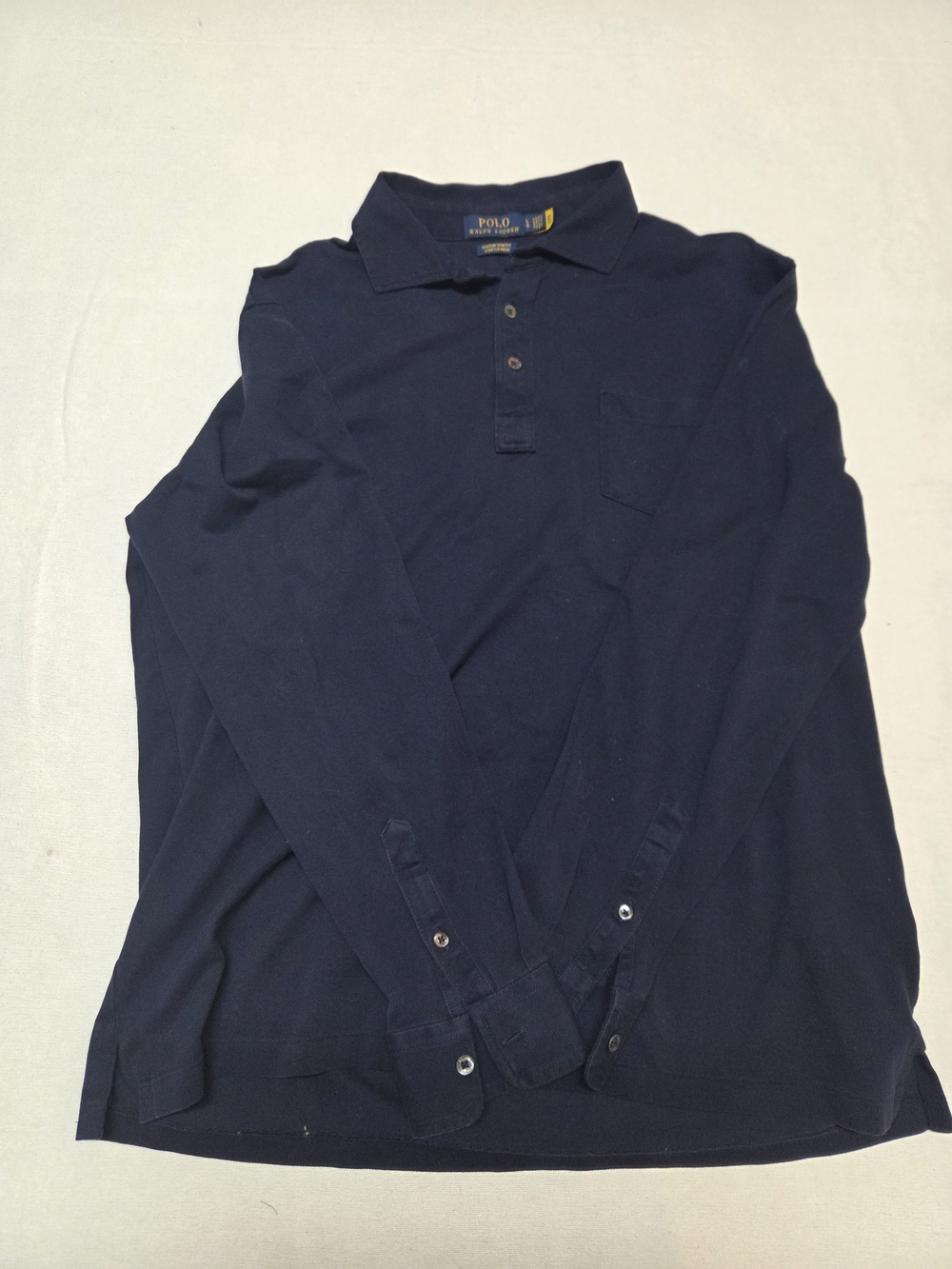 Polo by Ralph Lauren Dark Navy Long-Sleeve Polo with Chest Pocket Custom Fit L